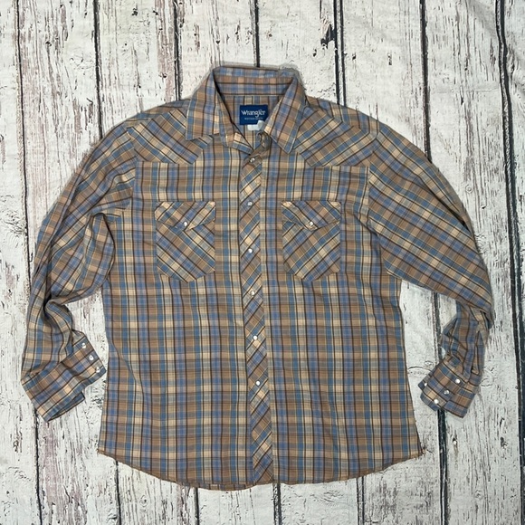 Wrangler Plaid Pearl Snap Button Down Long Sleeve Vintage Cowboy Rockabilly - Picture 1 of 4